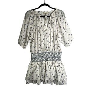 Vanessa Bruno Floral Smocked Mini Dress Sz M Cotton Tiered Cottage Girly